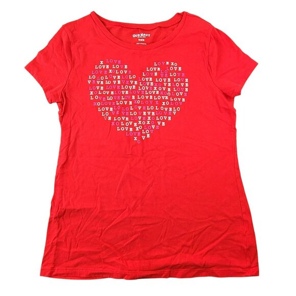 Old Navy Red Love Heart Graphic Tee M Short Sleeve Shirt Womens JH1796 - Picture 1 of 6